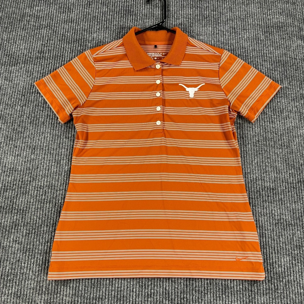 Texas Longhorns Polo Shirt Womens Medium Orange Striped Short Sleeve Nike SEC - Picture 3 of 13